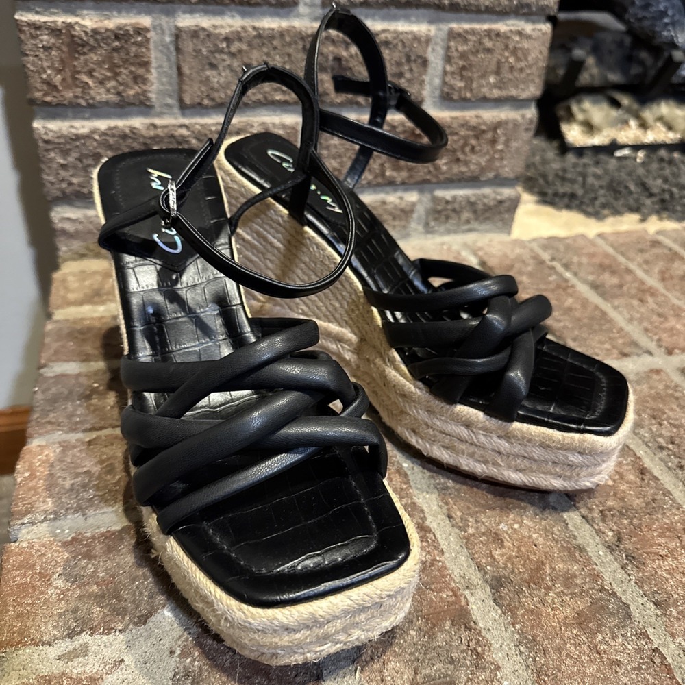 Womens Circus NY Sam Edelman Irene Black Faux Leather Espadrille Sz 9.5 #114